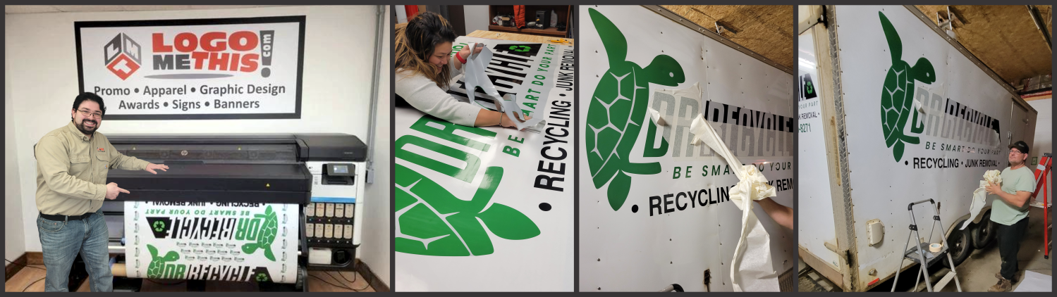 A photo of our team installing new vehicle decals.